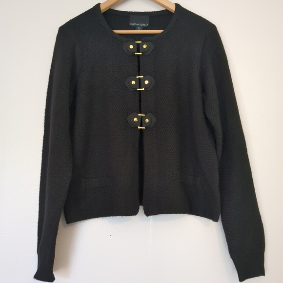 Cynthia Rowley Sweater Women's Large Black Gold Clasps Biker Rocker - Picture 1 of 9